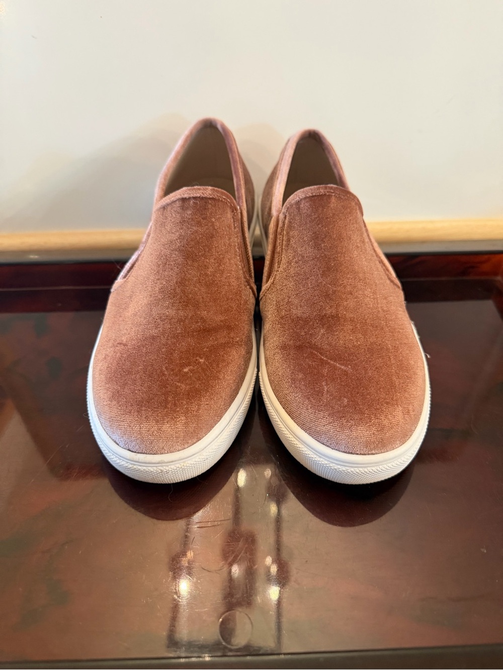Steve Madden Velvet Slip-On Flats in Rose Brown